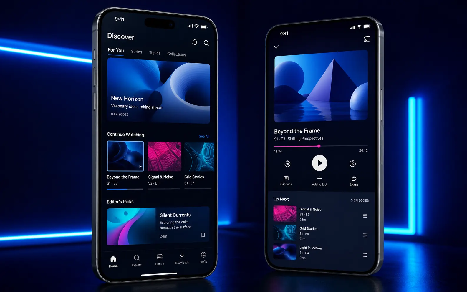 Accueil synthétique d’une application mobile média
